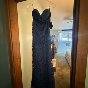 Lulu's Navy Strapless Lace Gown